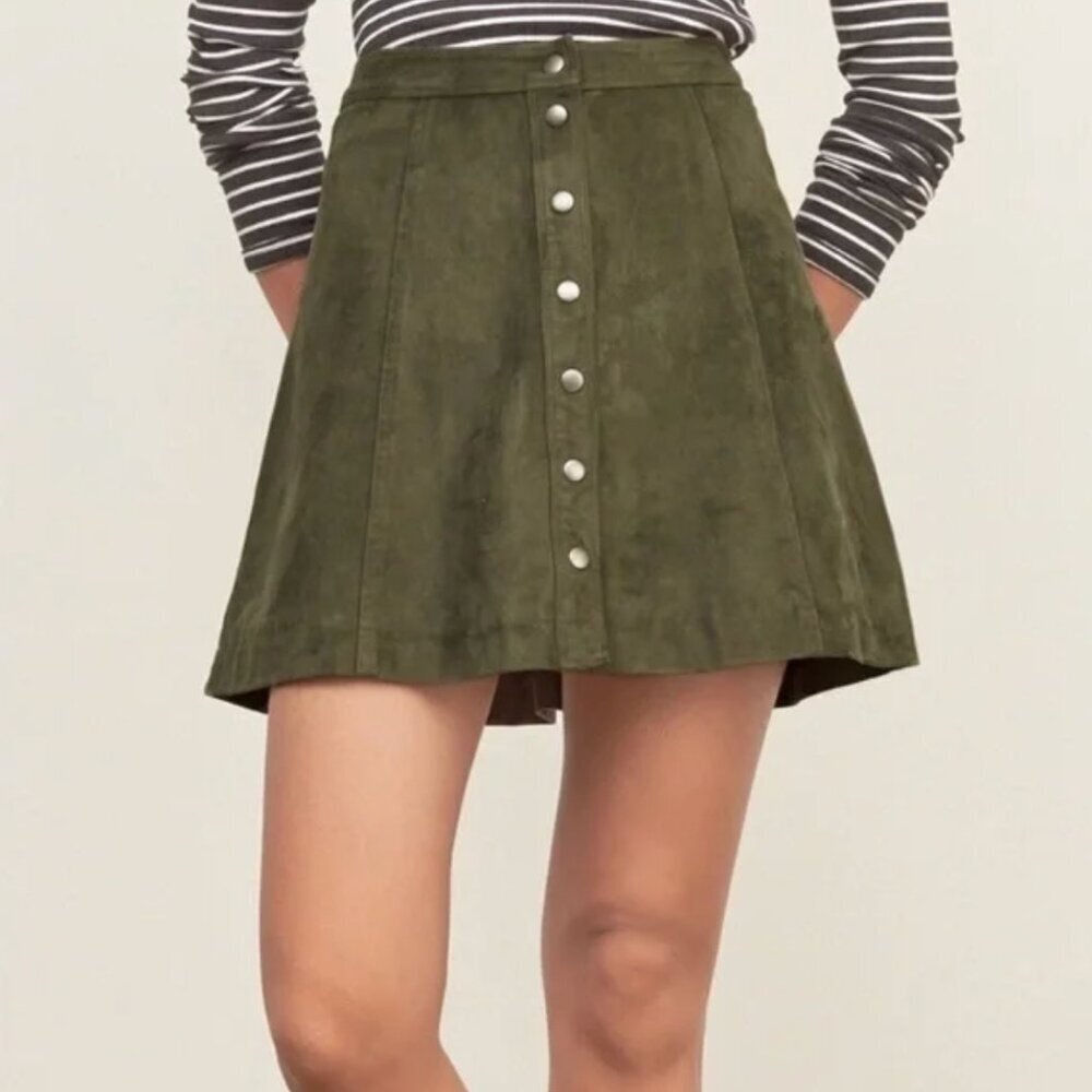 Abercrombie & Fitch Faux Suede Mini Skirt Olive/Army Green - Size 0 Button-Down
